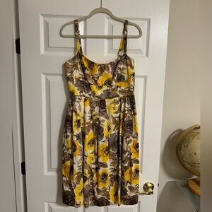 Maggy London Yellow Floral A-Line Cotton Dress Size 12 Spring